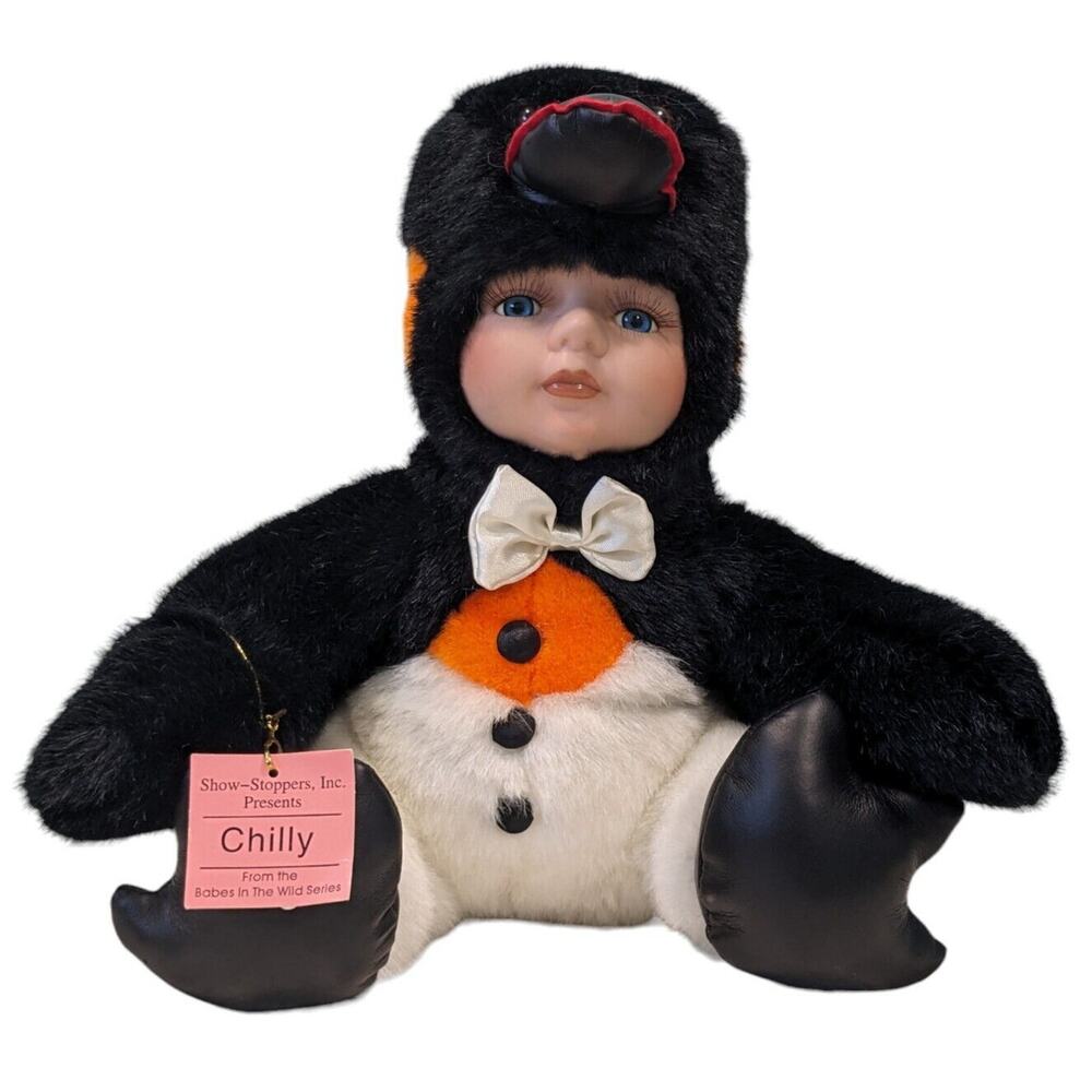 Plush Chilly Penguin Babes In the Wild Show Stoppers Vintage Doll Porcelain Face